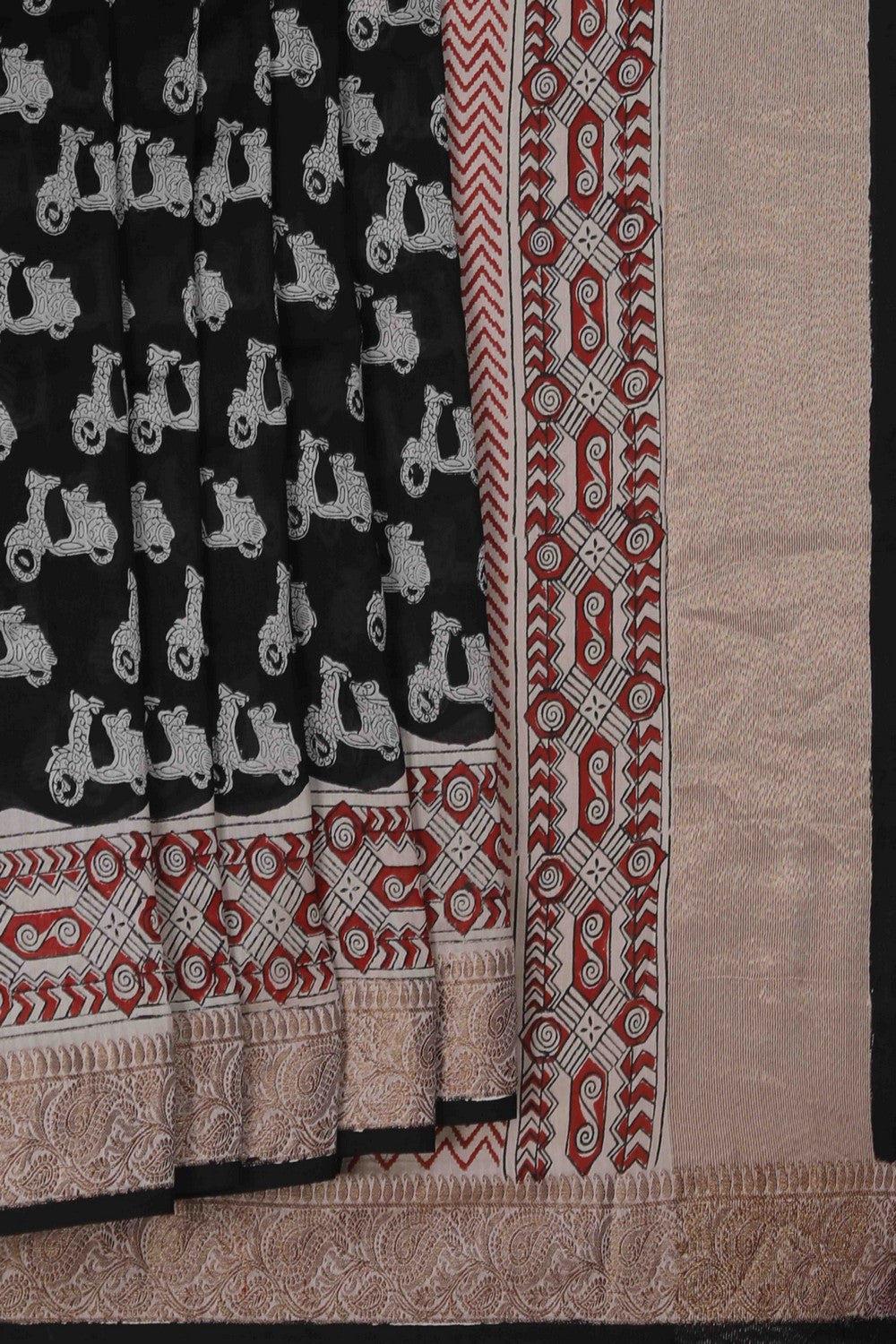 Image of Bagru block printed Chanderi Saree