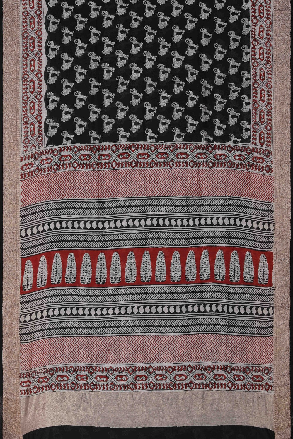 Image of Bagru block printed Chanderi Saree