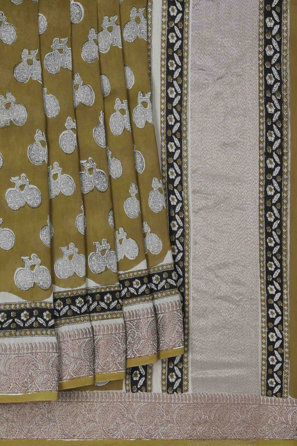 Image of Bagru block printed Chanderi Saree