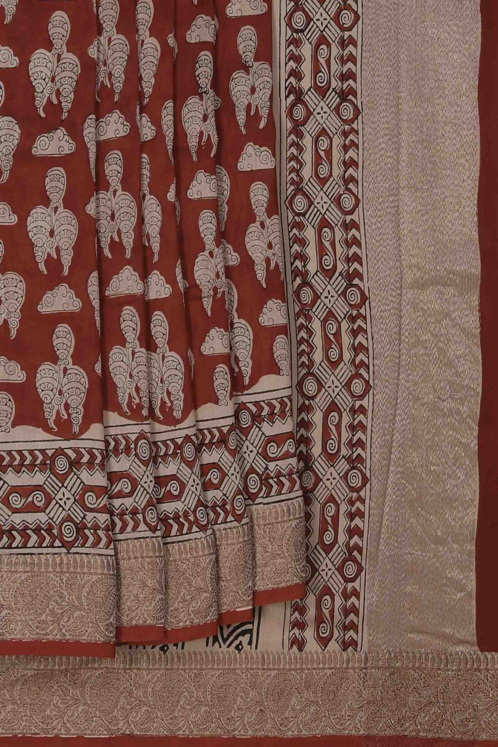 Image of Bagru block printed Chanderi Saree
