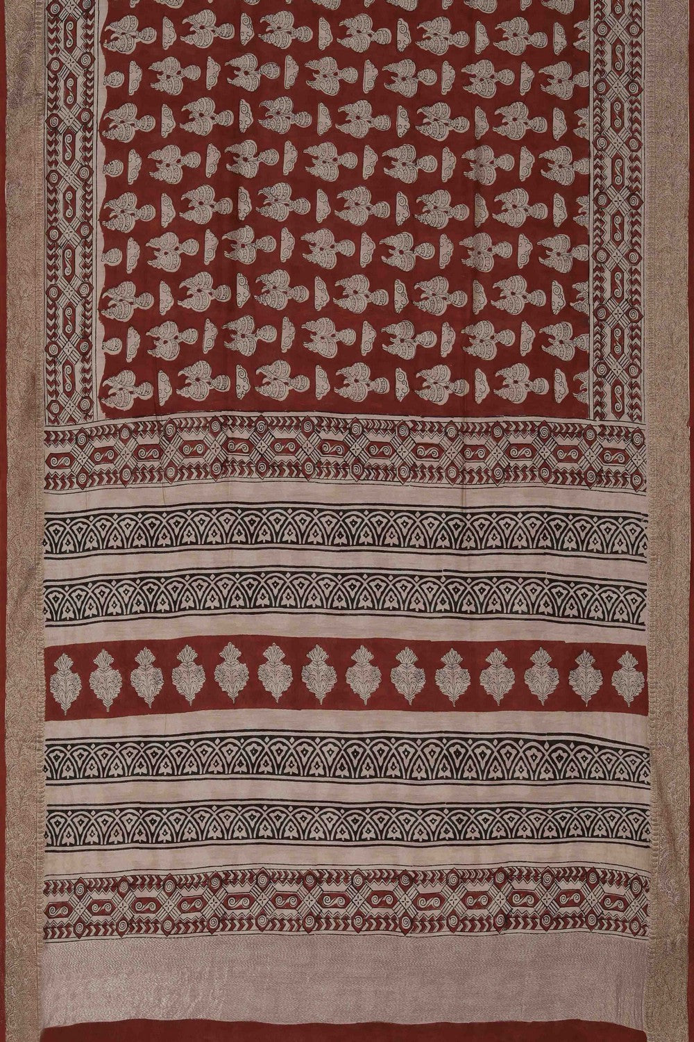Image of Bagru block printed Chanderi Saree