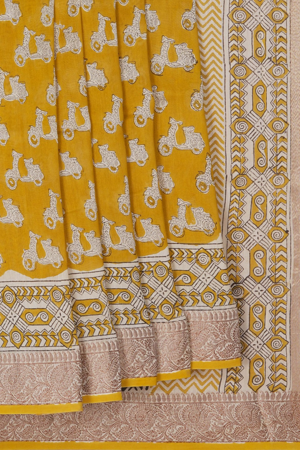 Image of Bagru block printed Chanderi Saree