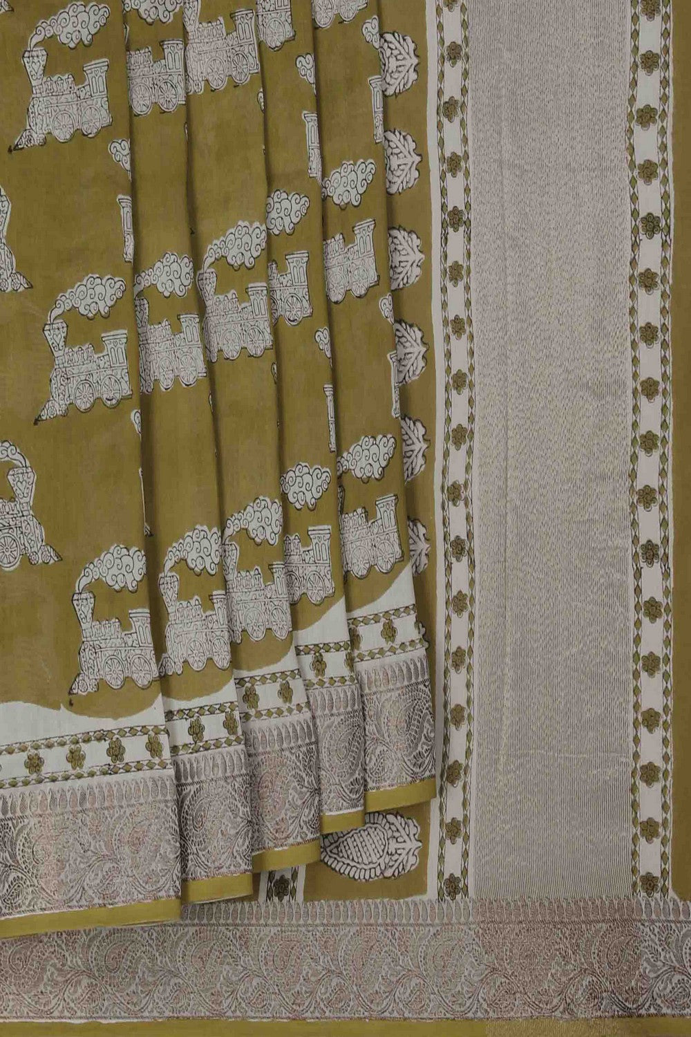 Image of Bagru block printed Chanderi Saree