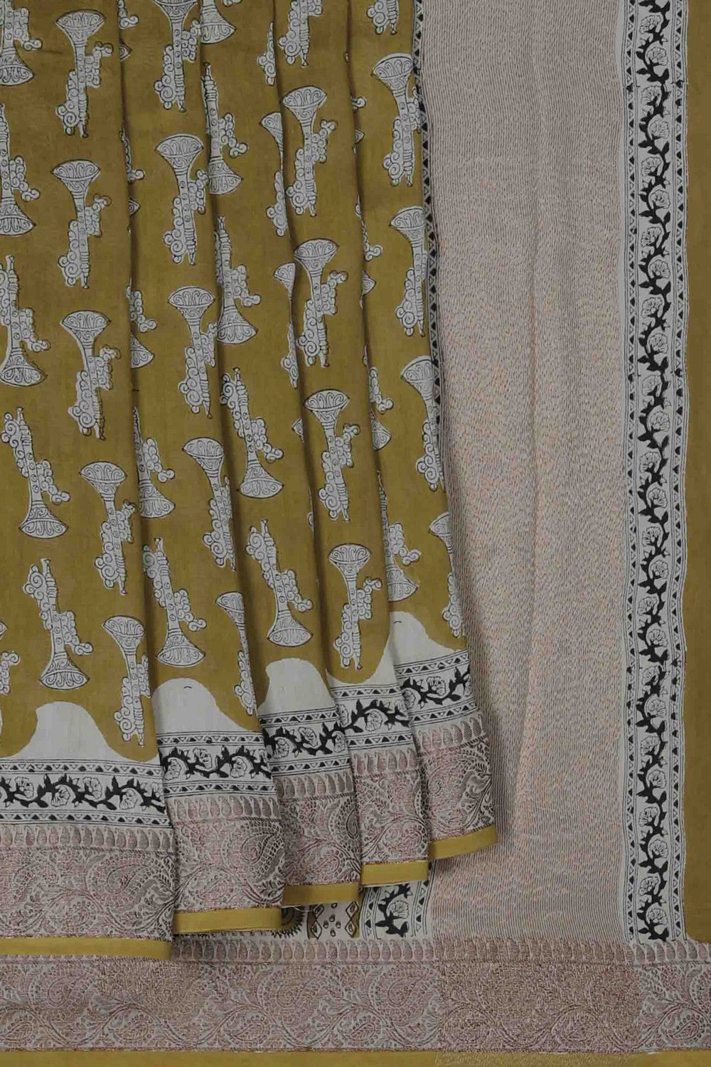 Image of Bagru block printed Chanderi Saree