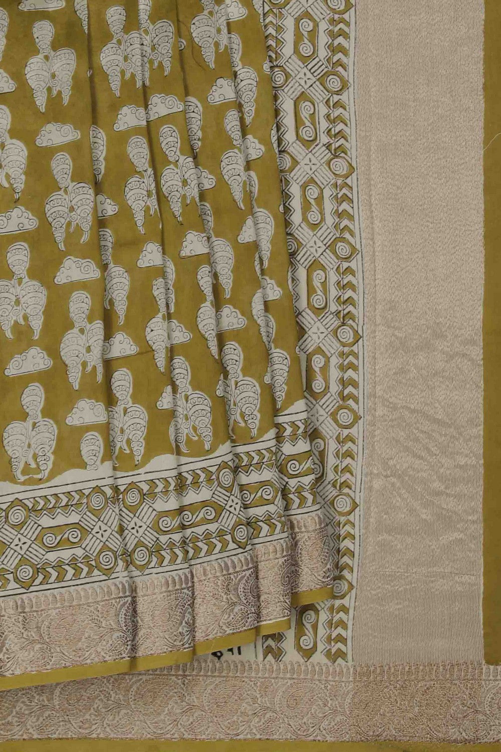 Image of Bagru block printed Chanderi Saree