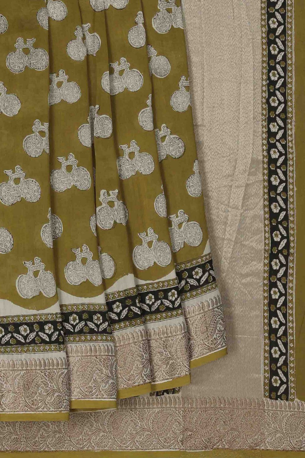 Image of Bagru block printed Chanderi Saree