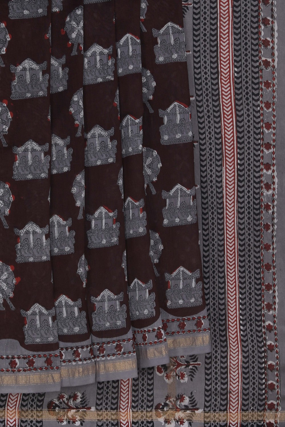 Image of Bagru block printed Chanderi Saree