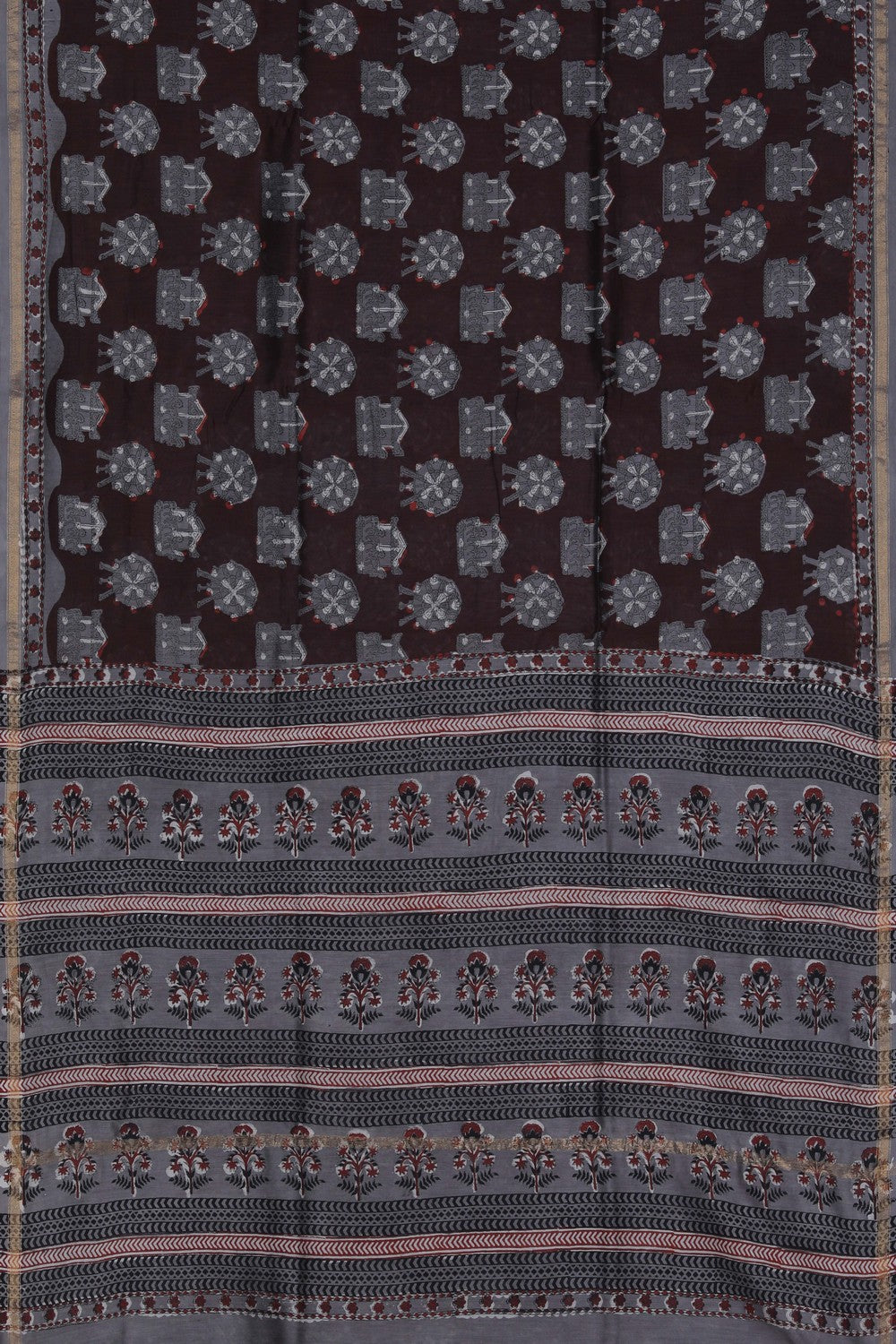Image of Bagru block printed Chanderi Saree