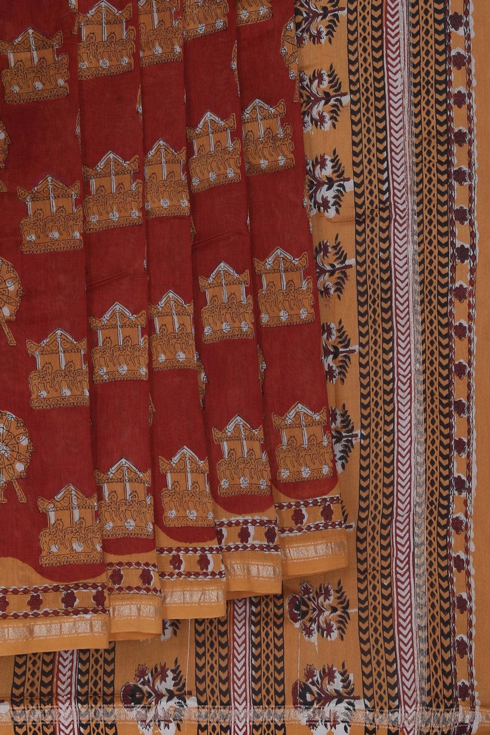 Image of Bagru block printed Chanderi Saree