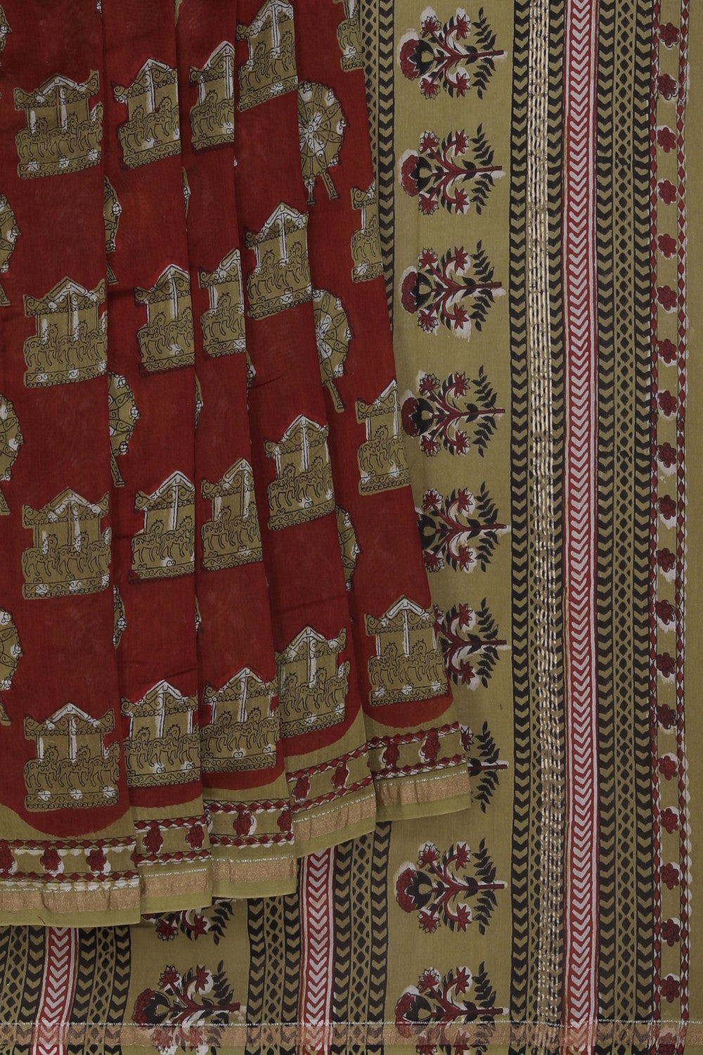 Image of Bagru block printed Chanderi Saree