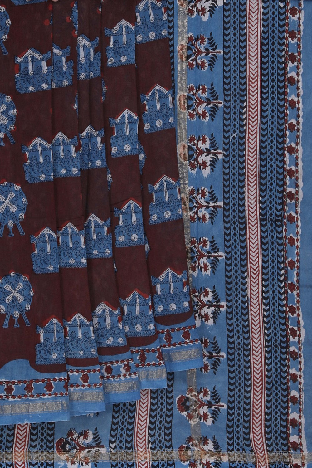 Image of Bagru block printed Chanderi Saree