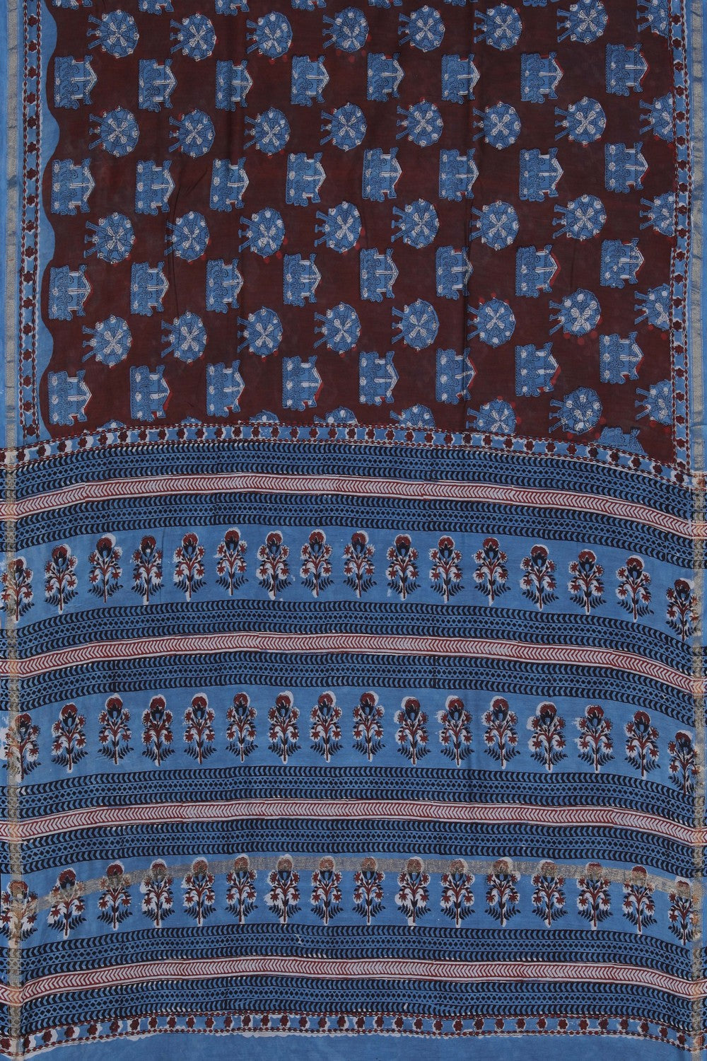 Image of Bagru block printed Chanderi Saree