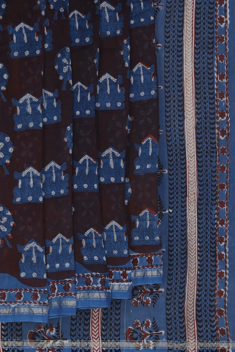 Image of Bagru block printed Chanderi Saree