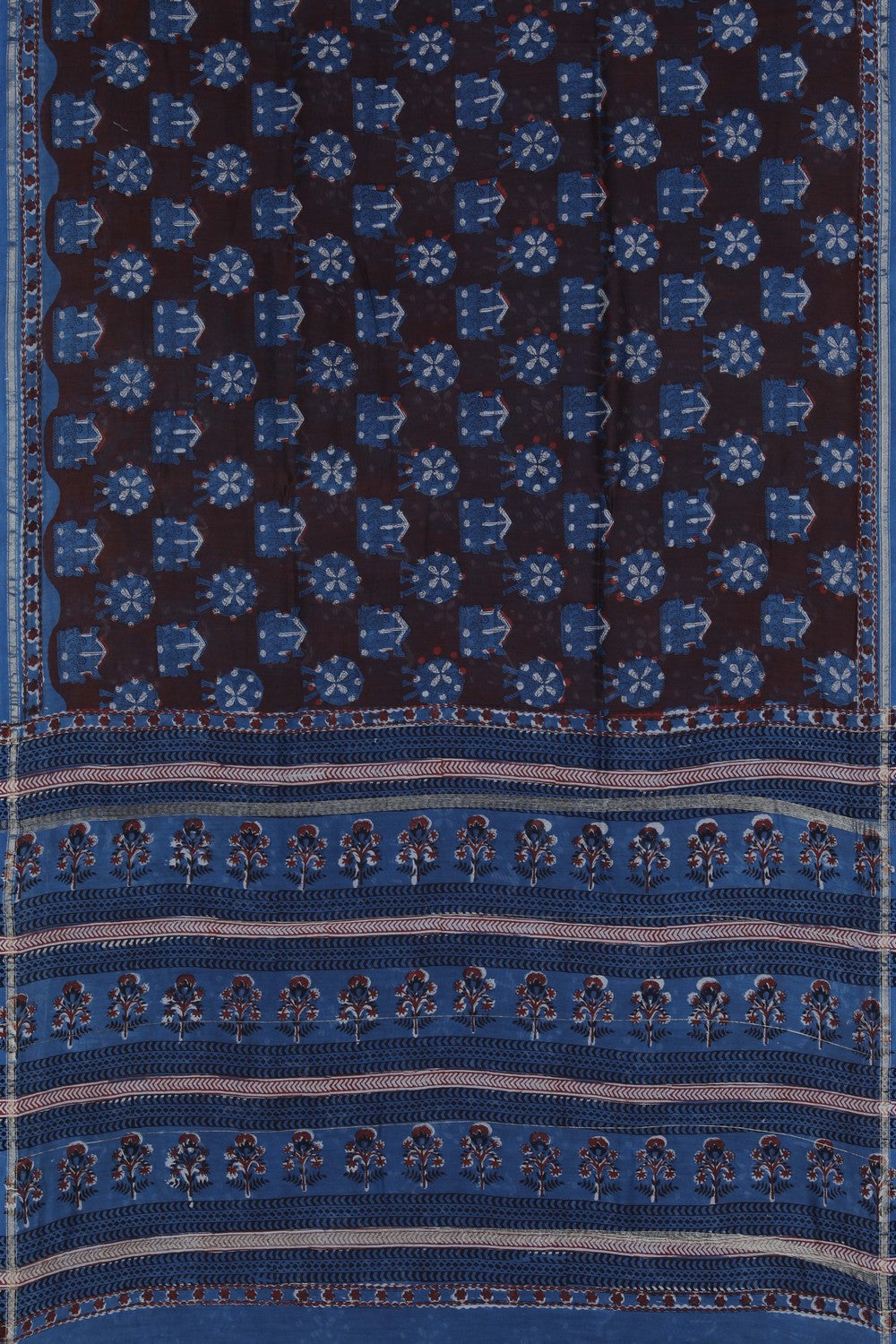Image of Bagru block printed Chanderi Saree