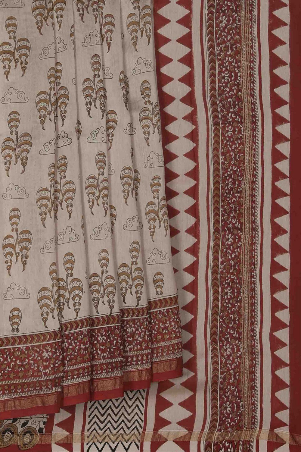 Image of Bagru block printed Chanderi Saree