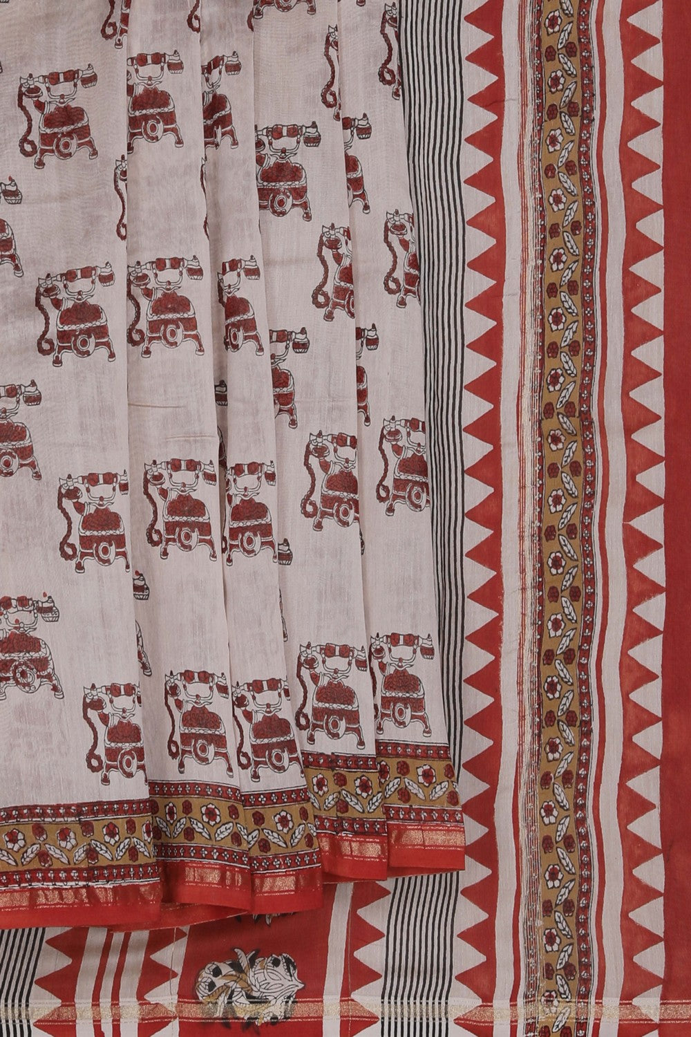 Image of Bagru block printed Chanderi Saree