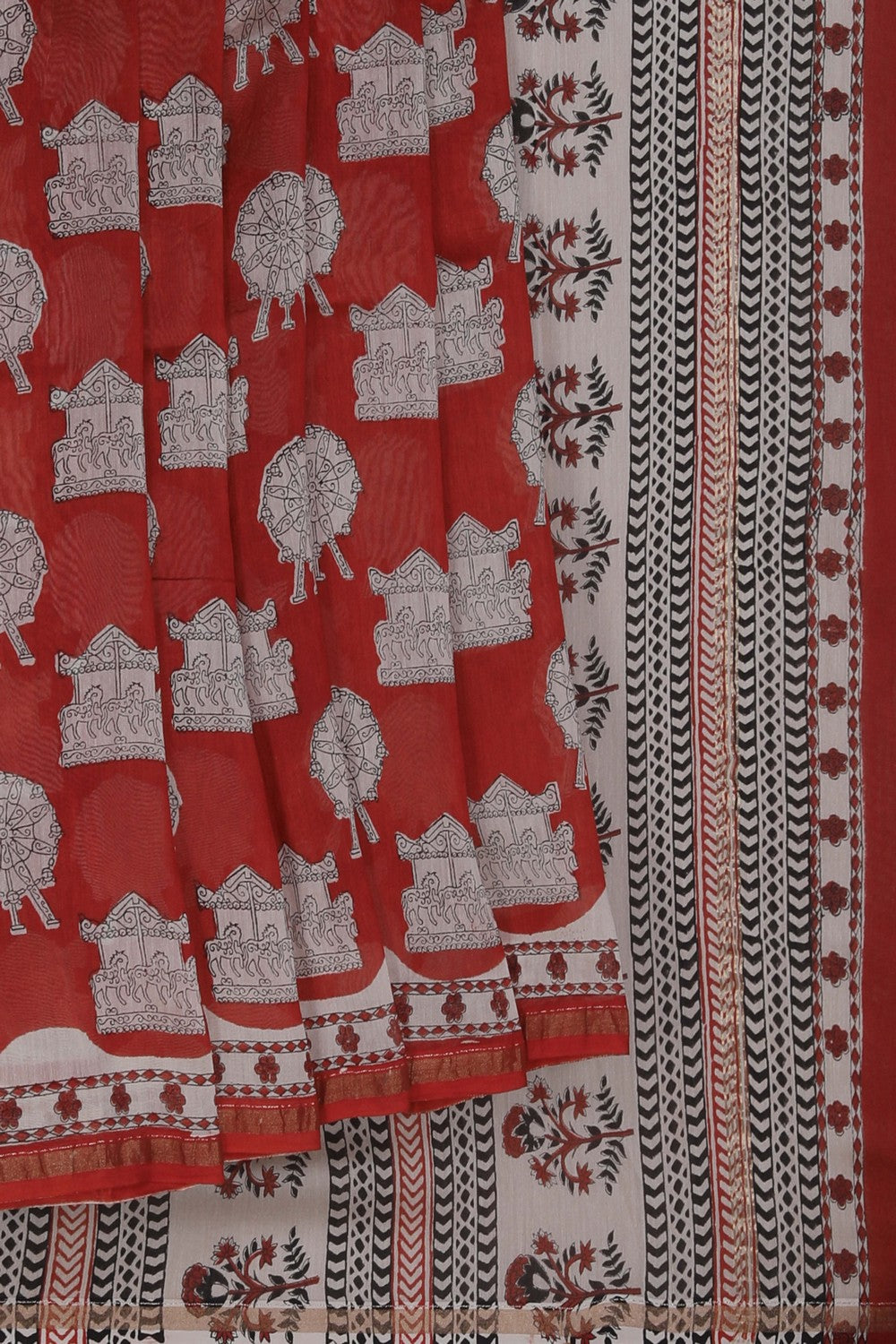 Image of Bagru block printed Chanderi Saree