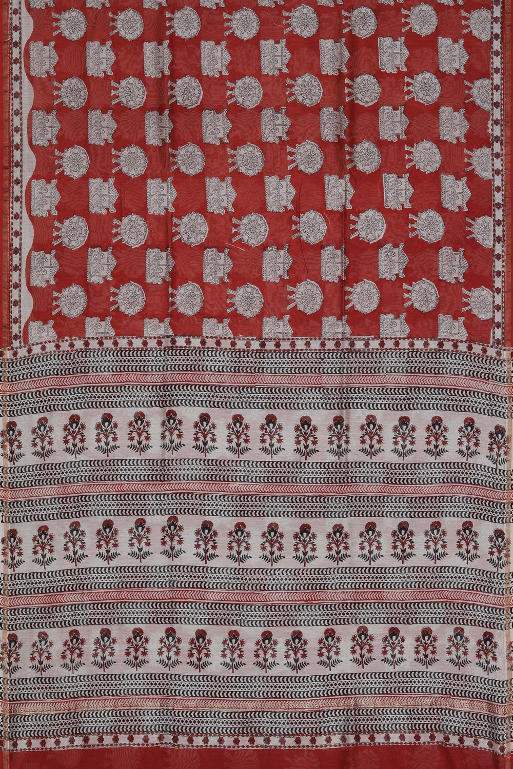 Image of Bagru block printed Chanderi Saree