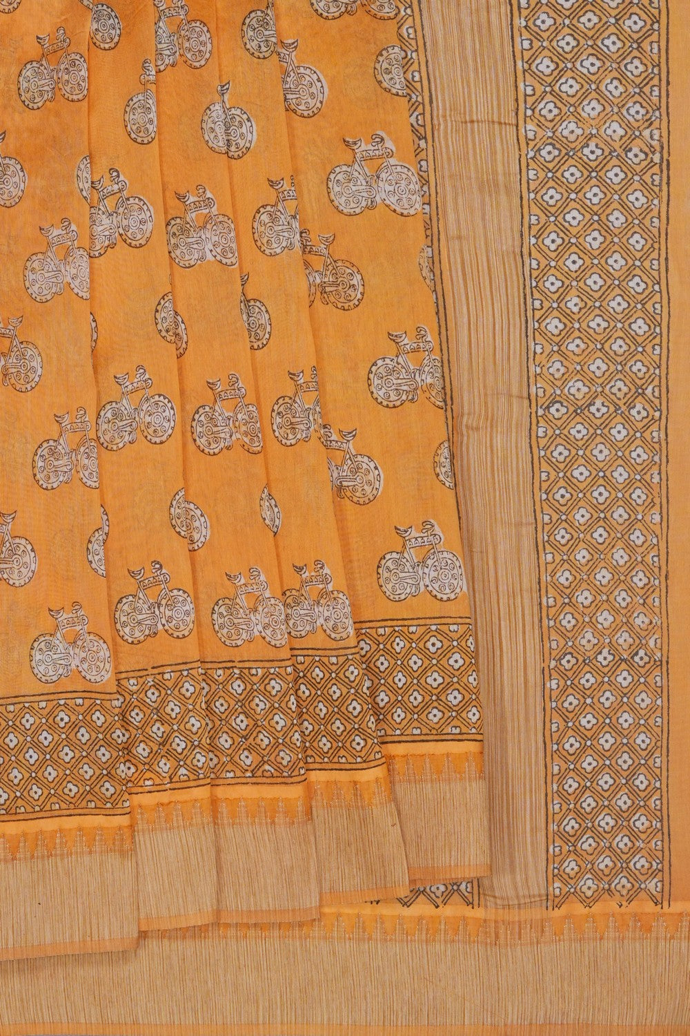 Image of Bagru block printed Chanderi Saree