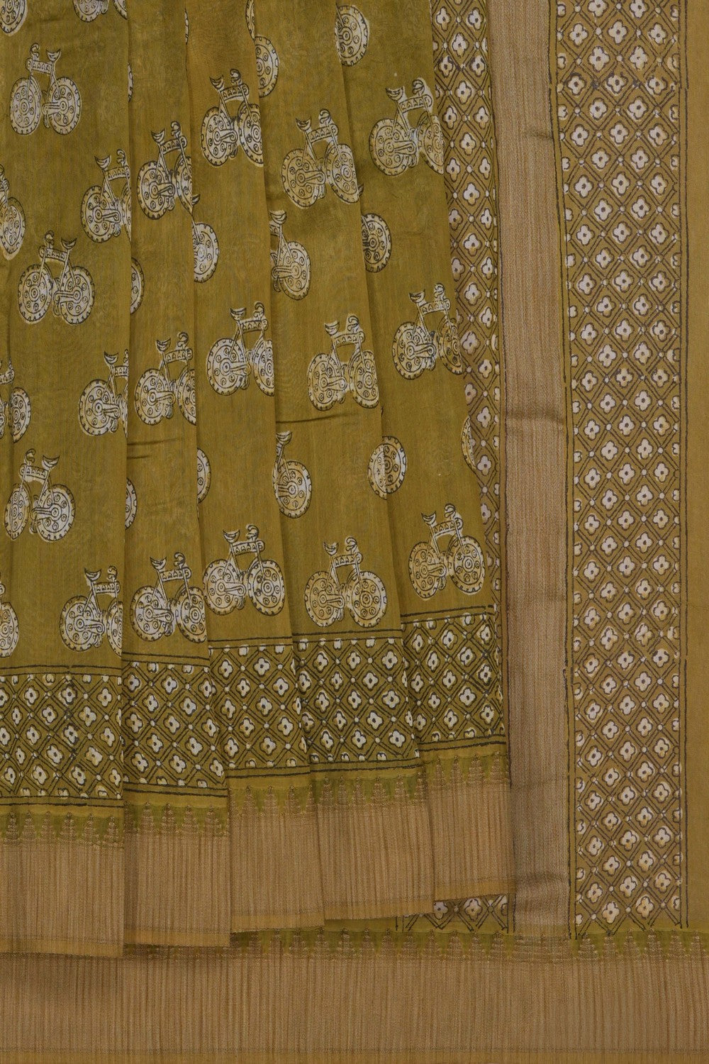 Image of Bagru block printed Chanderi Saree
