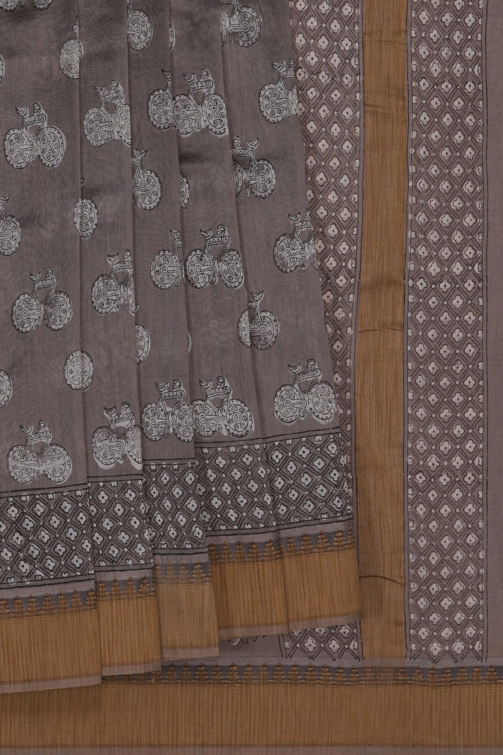 Image of Bagru block printed Chanderi Saree