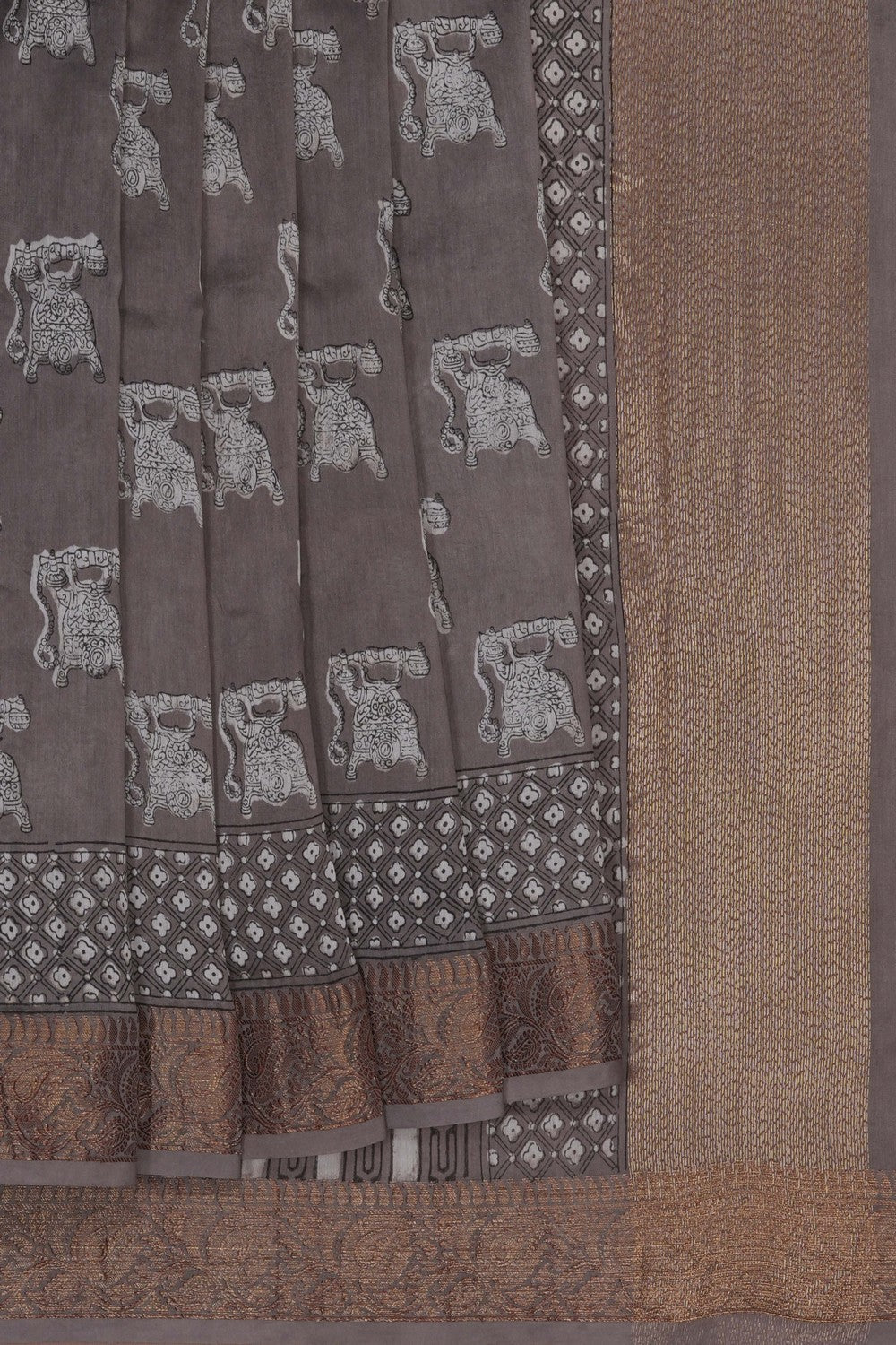 Image of Bagru block printed Chanderi Saree