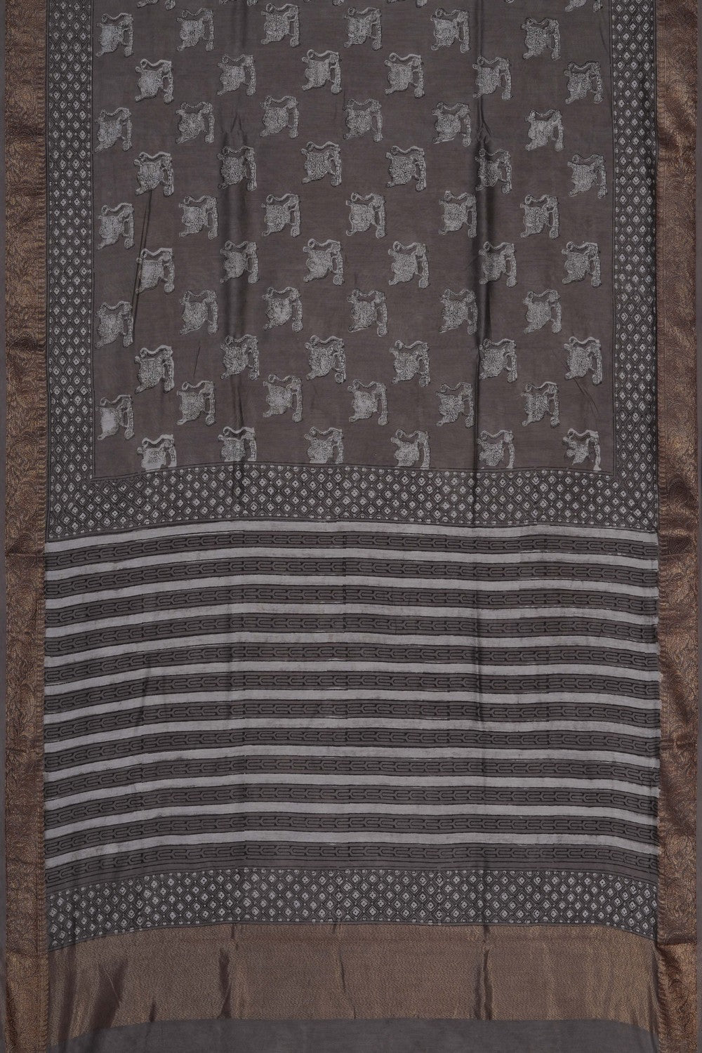 Image of Bagru block printed Chanderi Saree