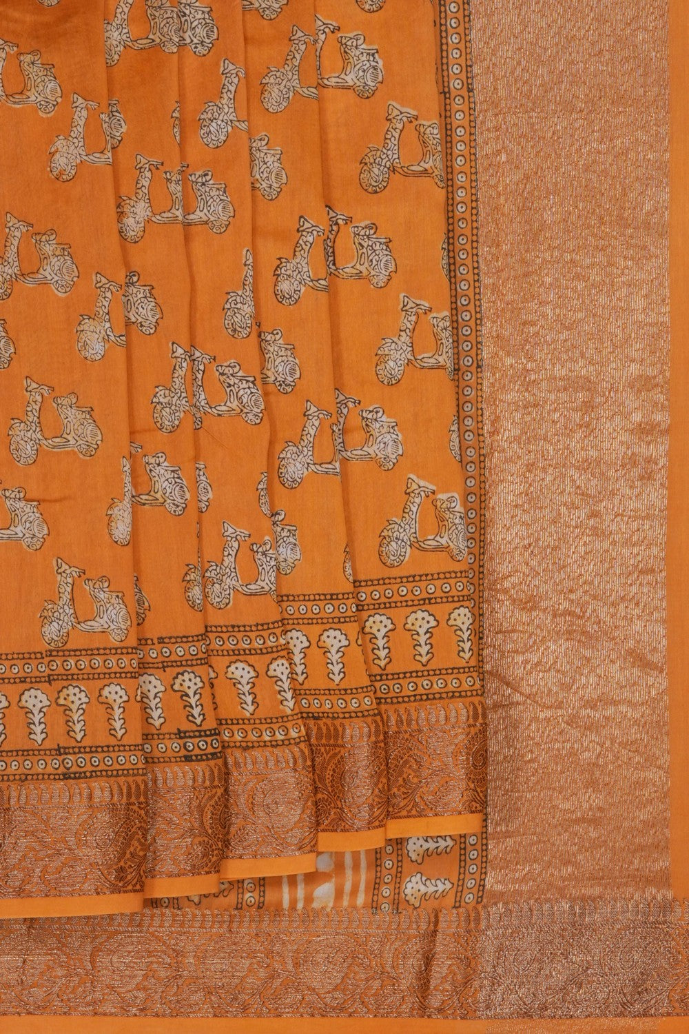 Image of Bagru block printed Chanderi Saree