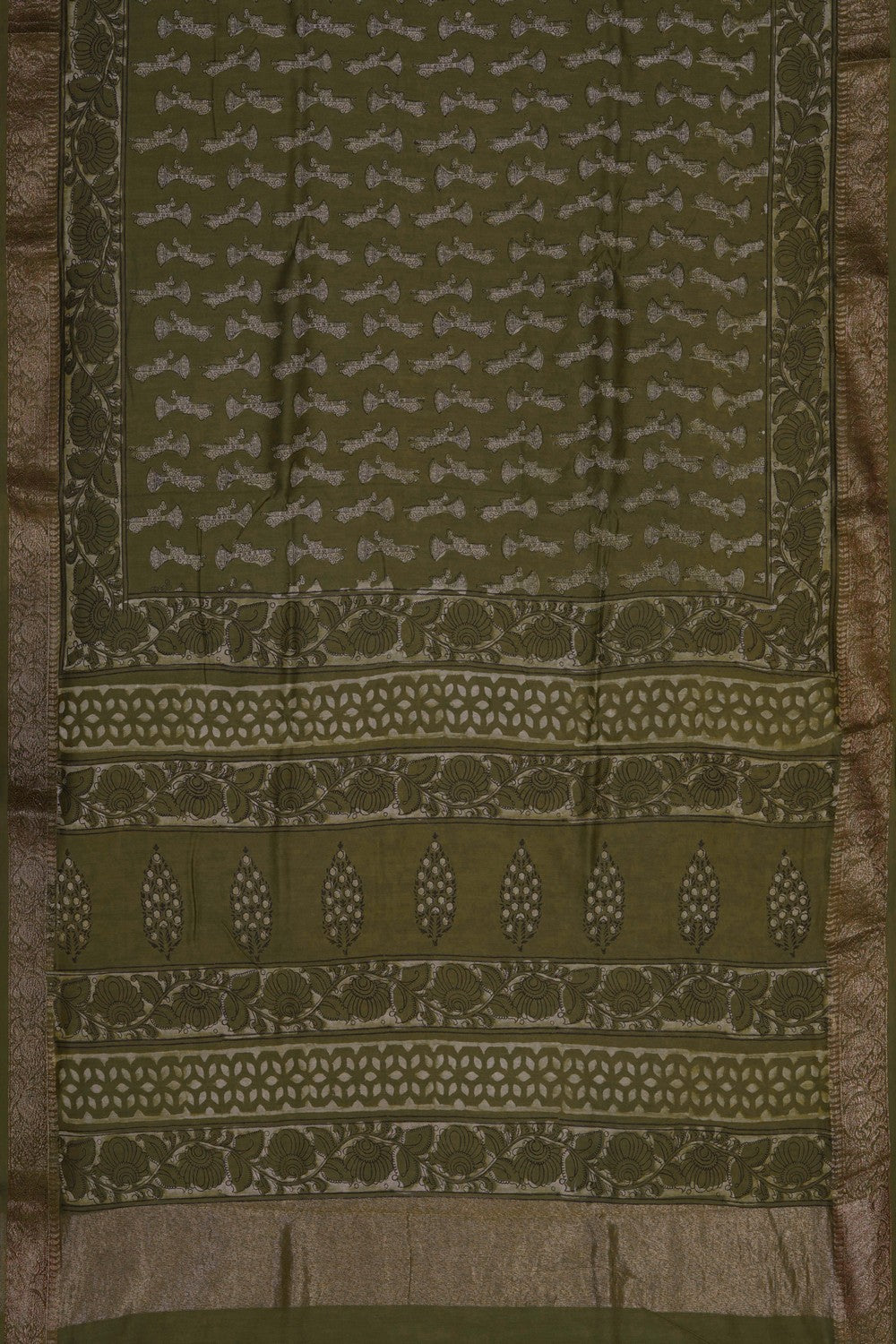 Image of Bagru block printed Chanderi Saree