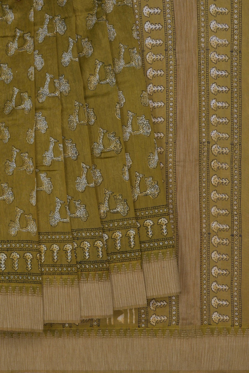 Image of Bagru block printed Chanderi Saree