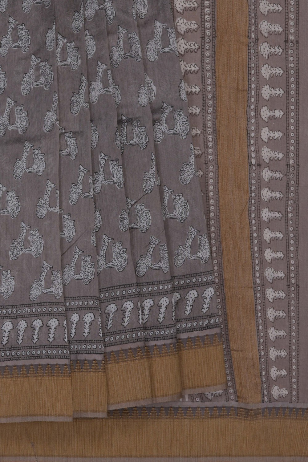 Image of Bagru block printed Chanderi Saree