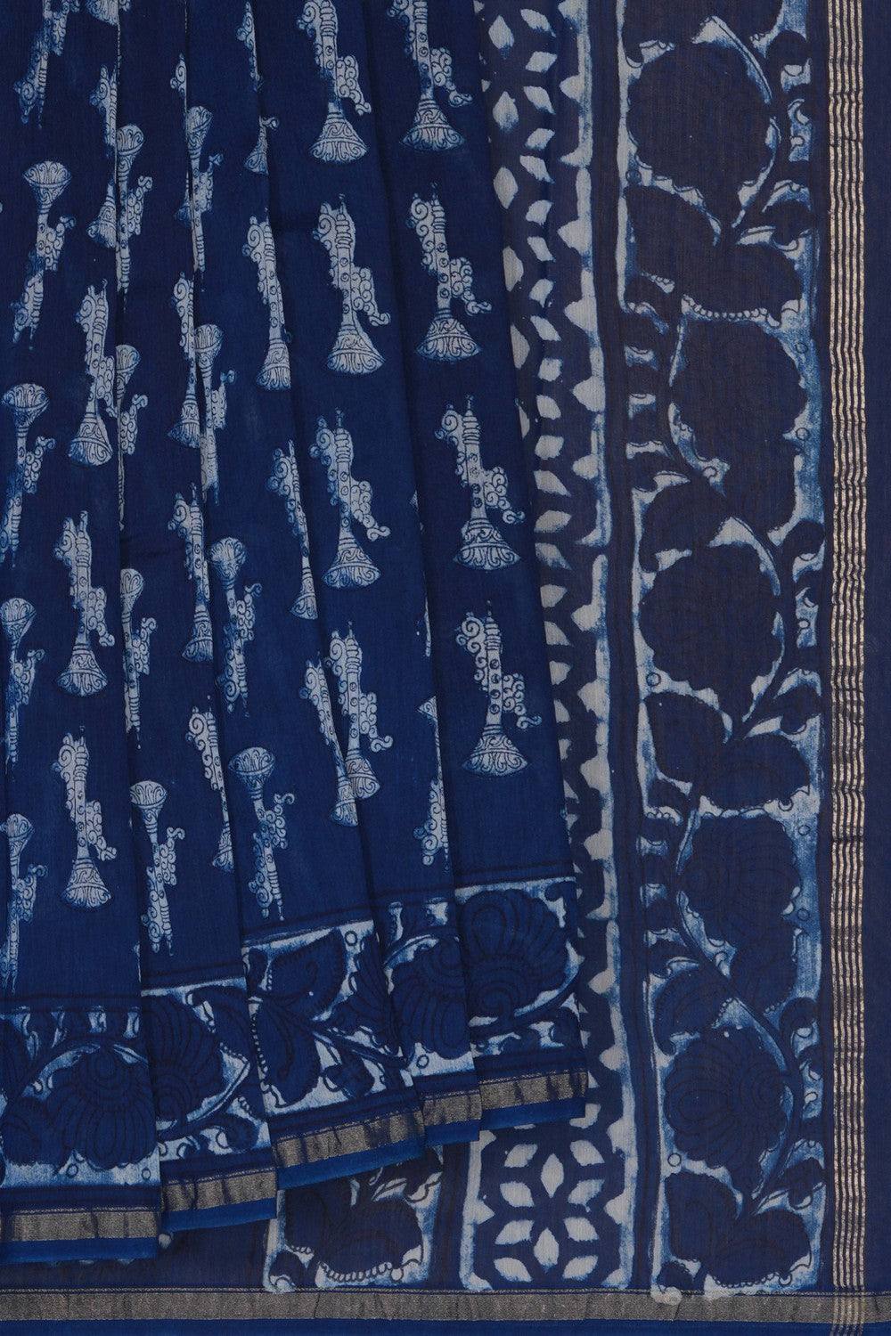Image of Bagru block printed Chanderi Saree