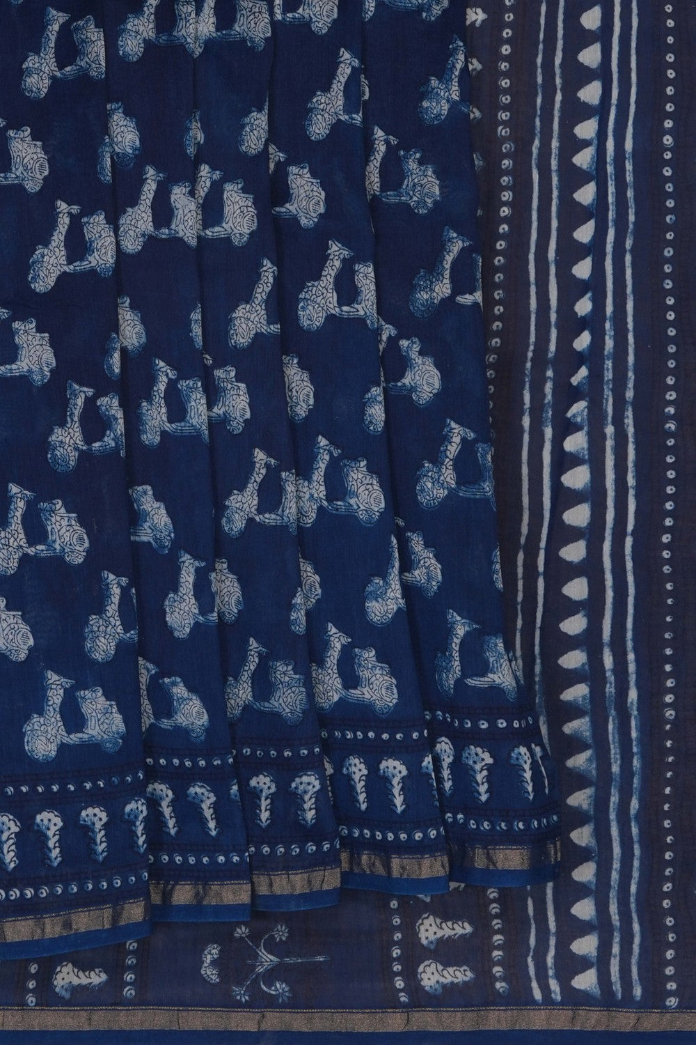 Image of Bagru block printed Chanderi Saree