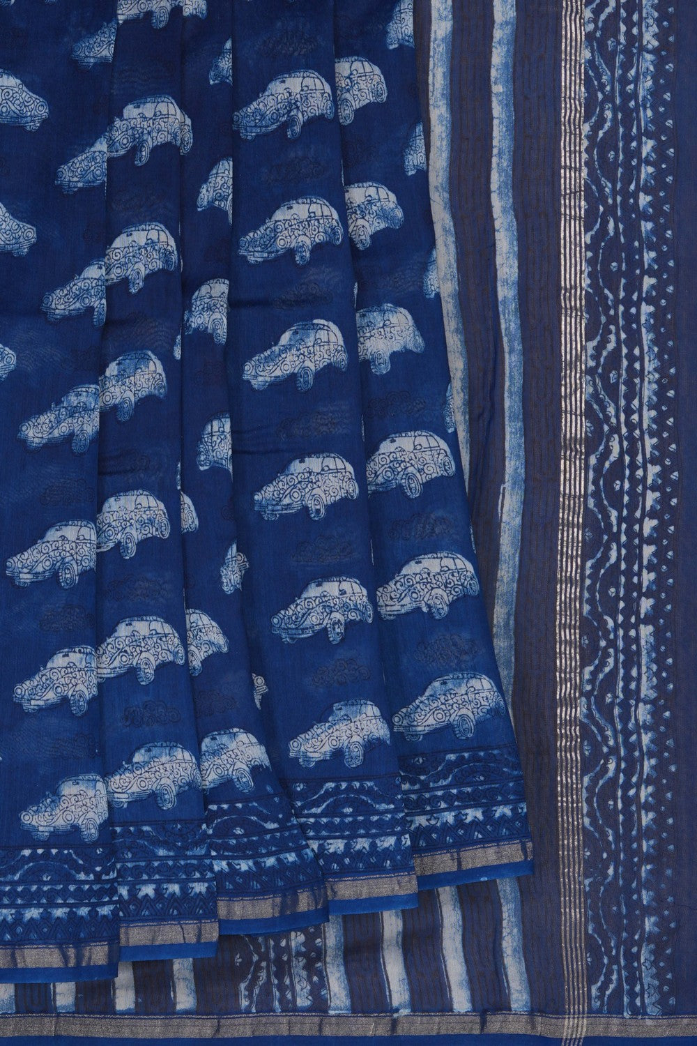 Image of Bagru block printed Chanderi Saree