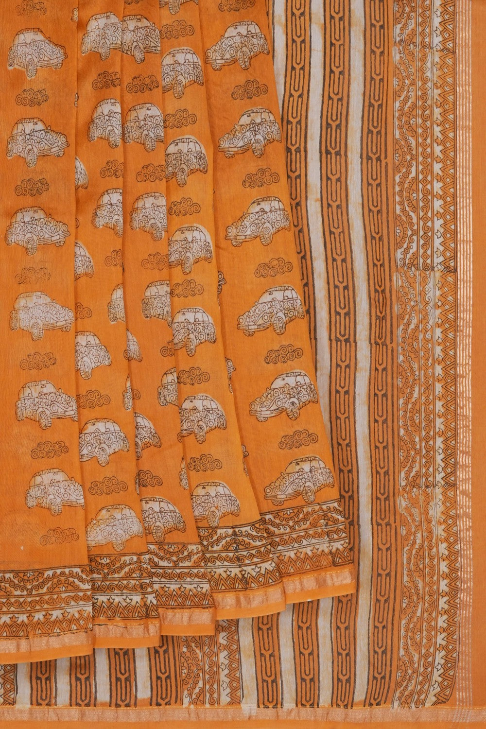 Image of Bagru block printed Chanderi Saree