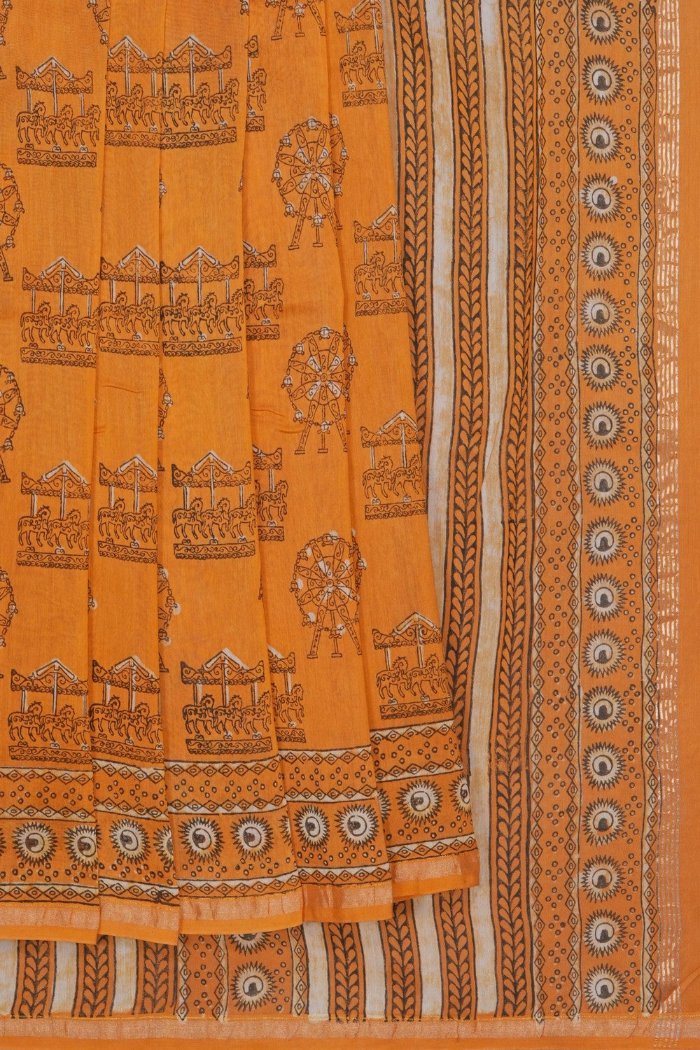 Image of Bagru block printed Chanderi Saree