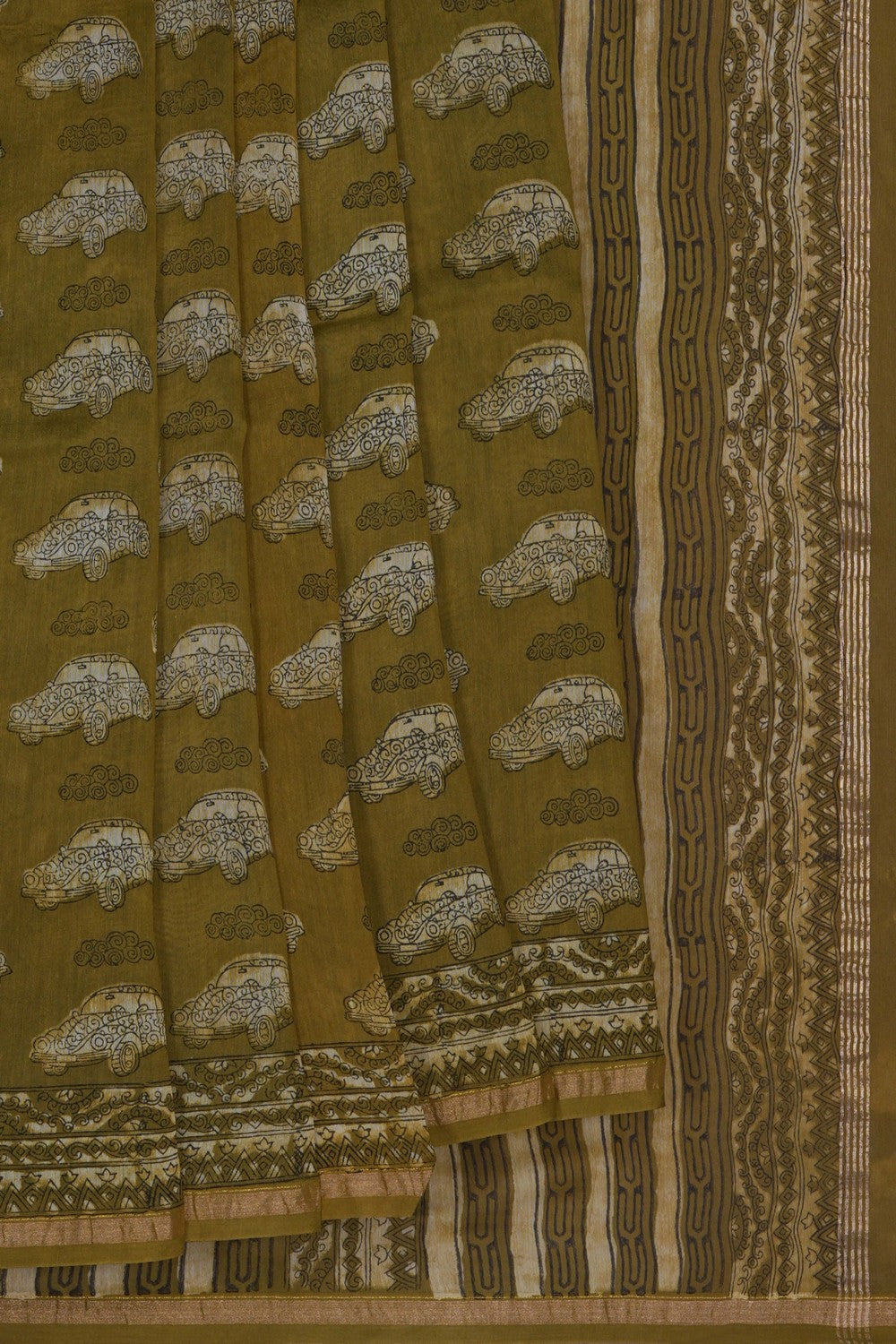Image of Bagru block printed Chanderi Saree