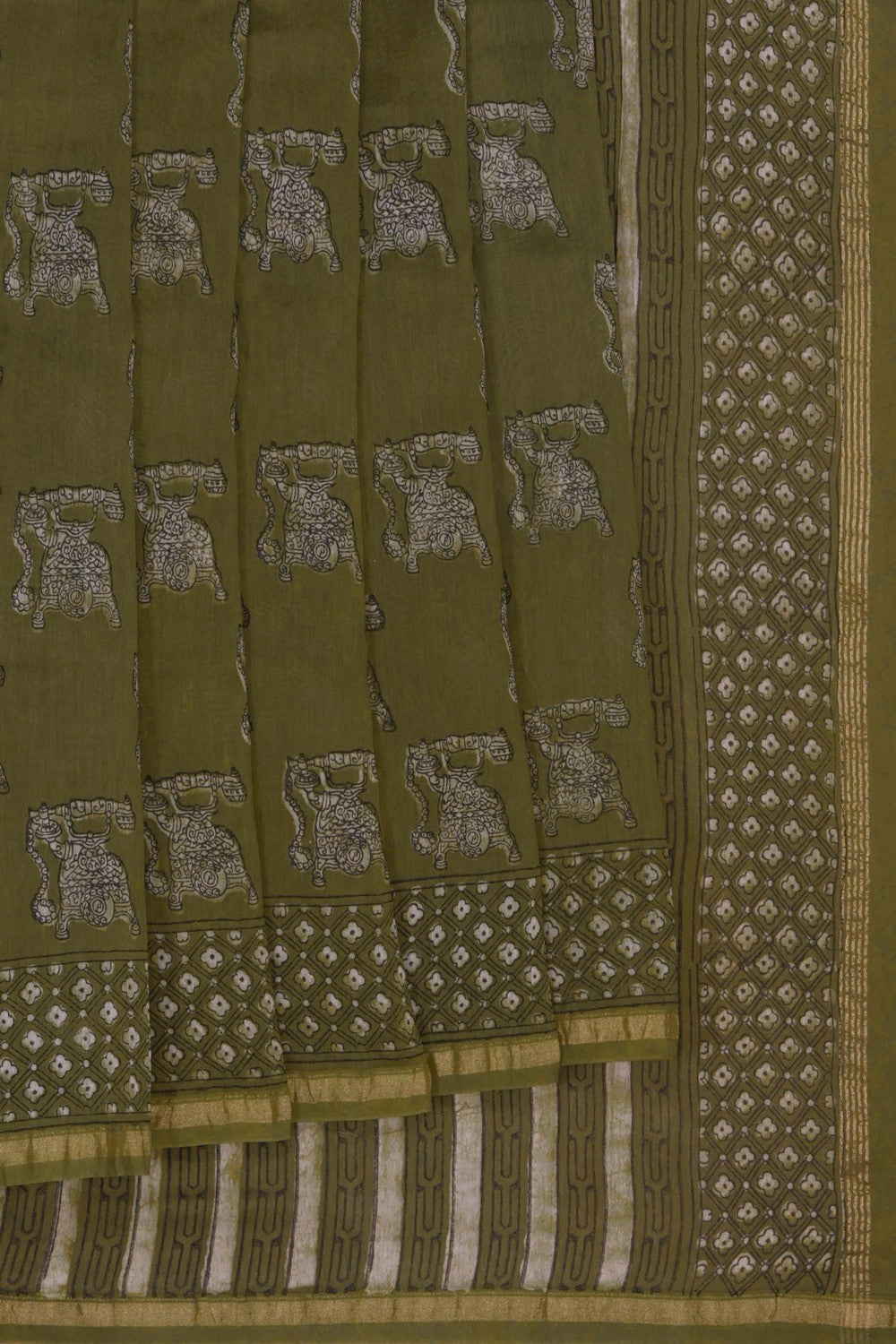 Image of Bagru block printed Chanderi Saree