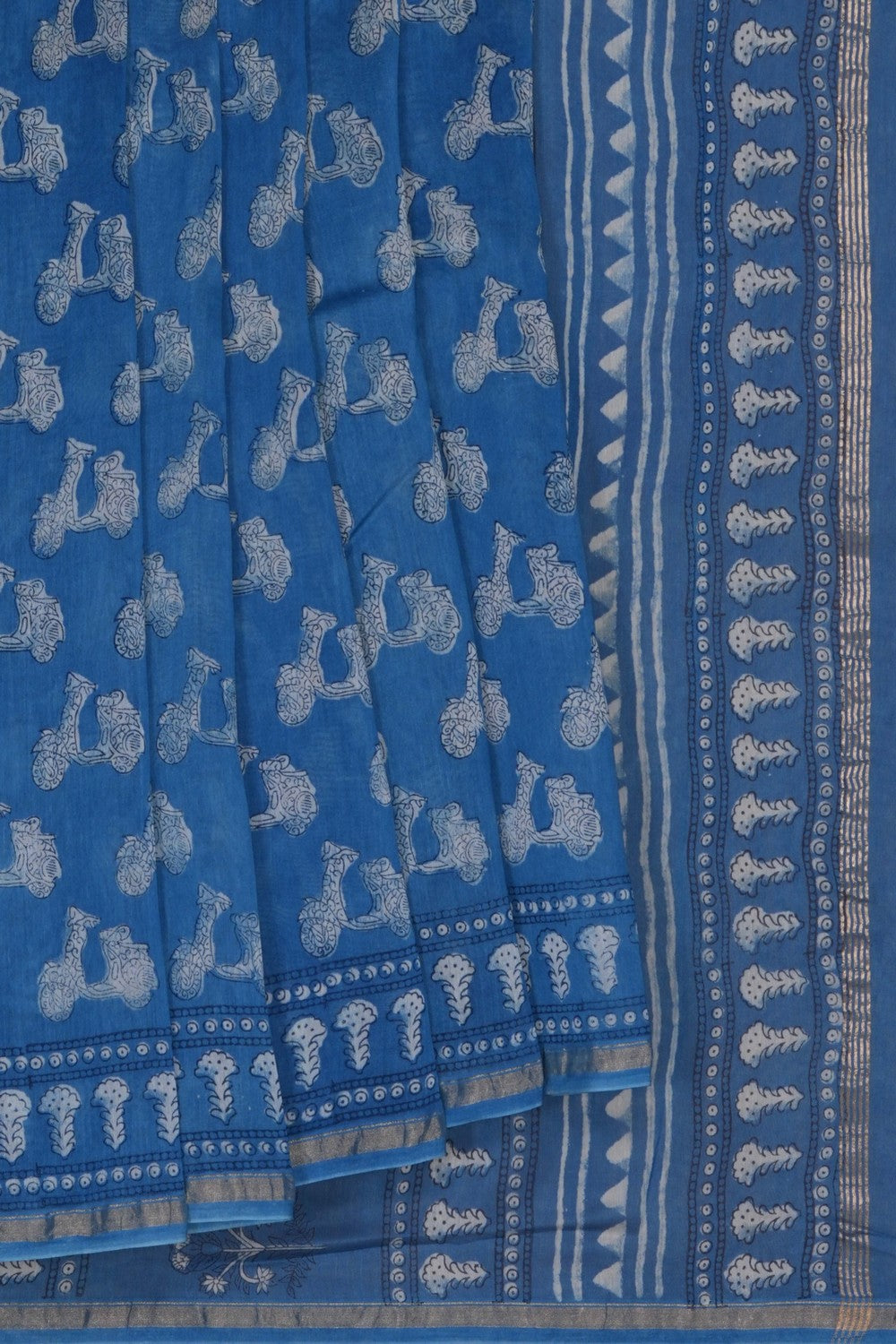 Image of Bagru block printed Chanderi Saree