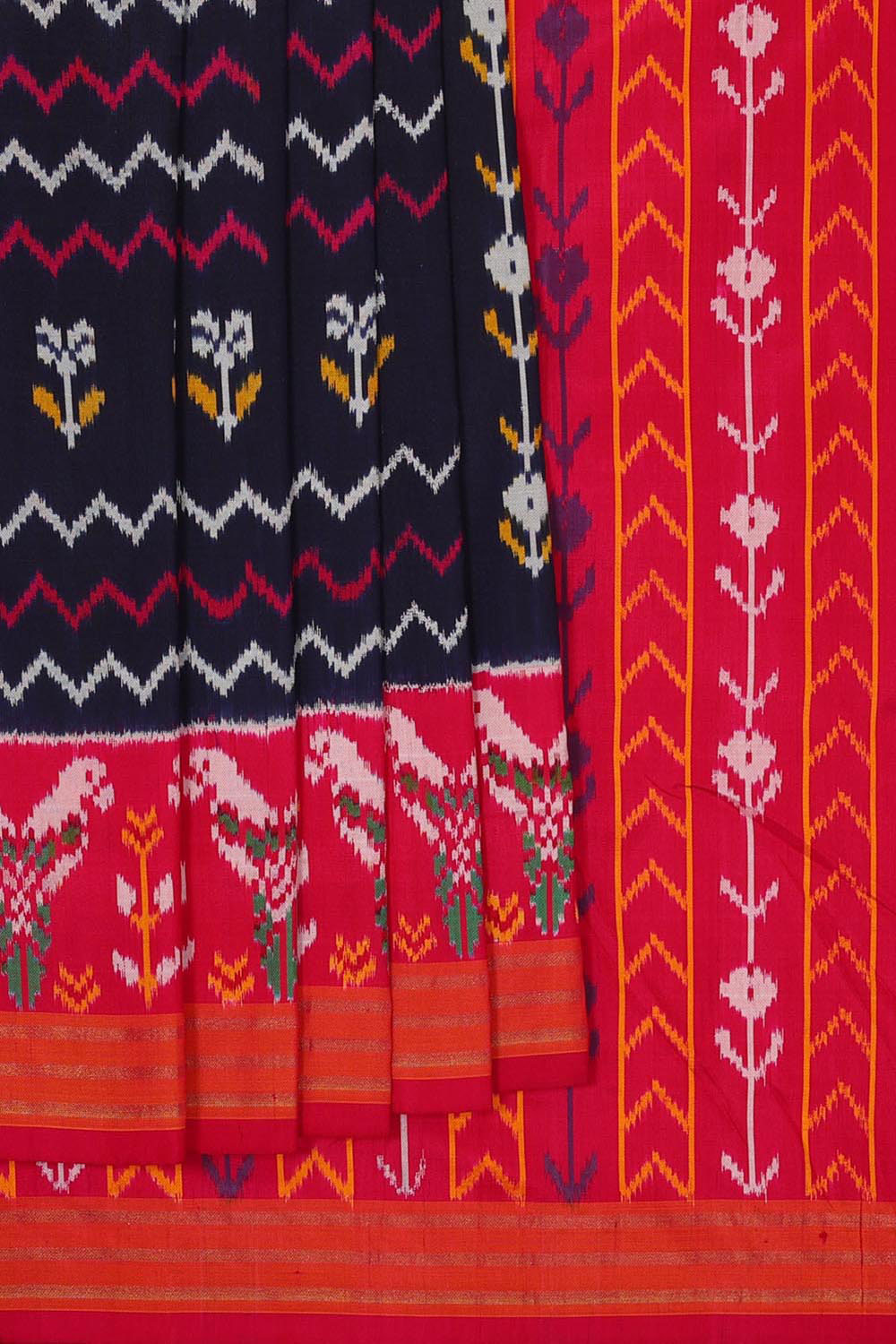 Image of Ikat Silk Navy Blue Saree