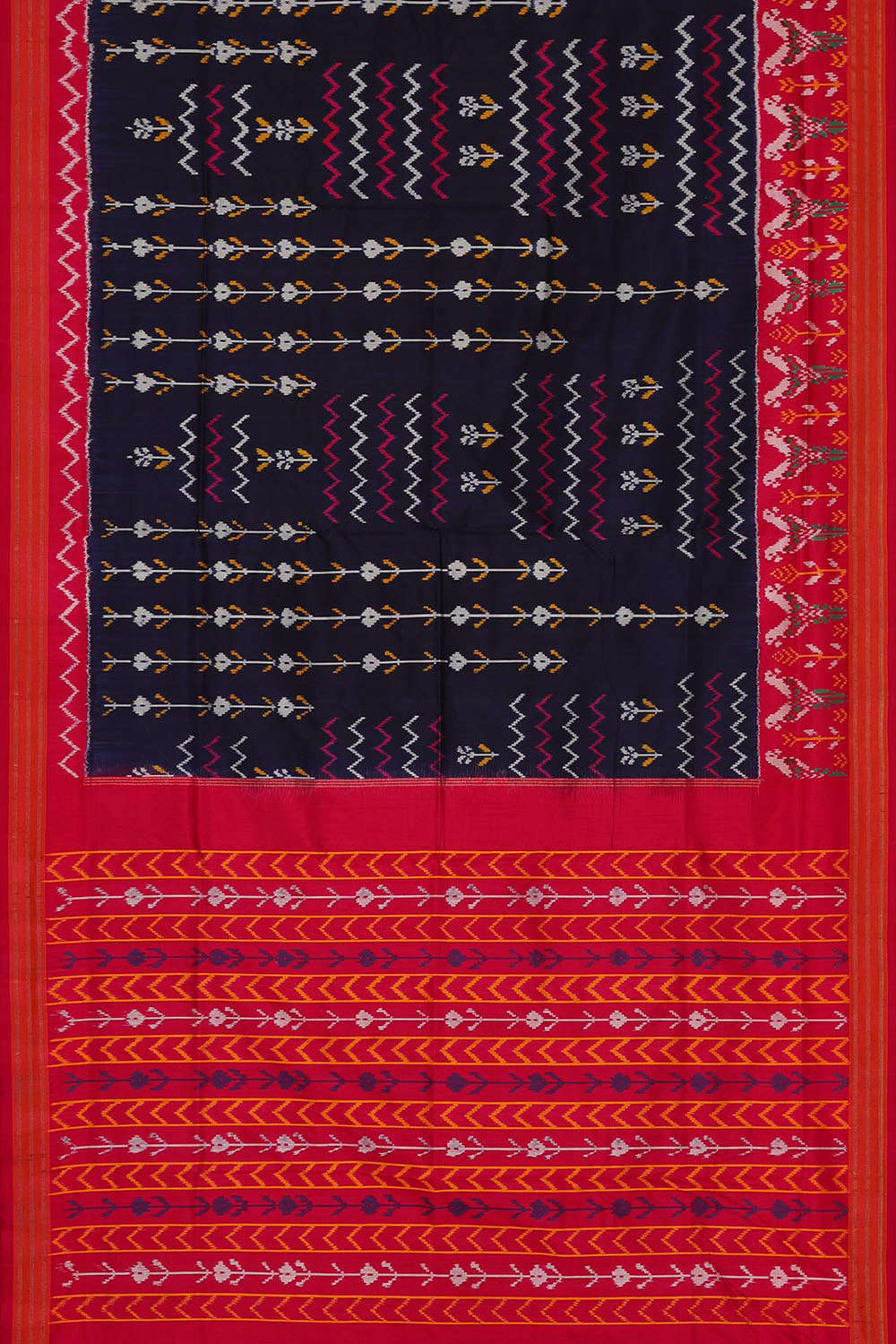 Image of Ikat Silk Navy Blue Saree