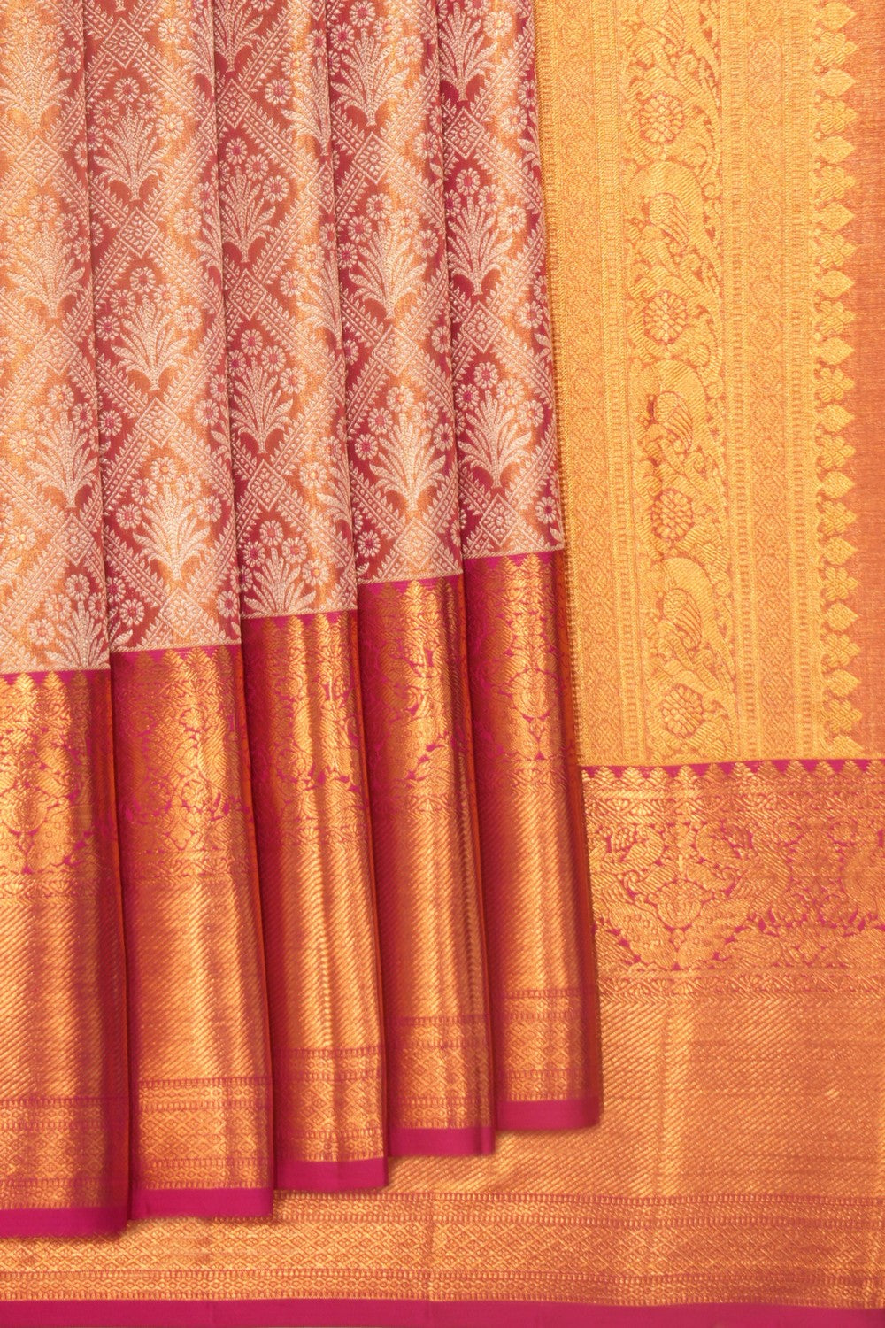 Kanchipattu Tissue Brocade Onion-Pink Saree