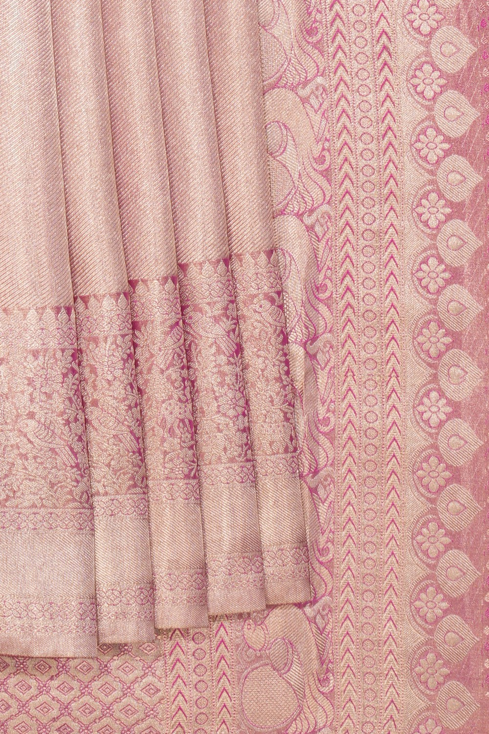 Kanchipattu Brocade Silver Pink Saree