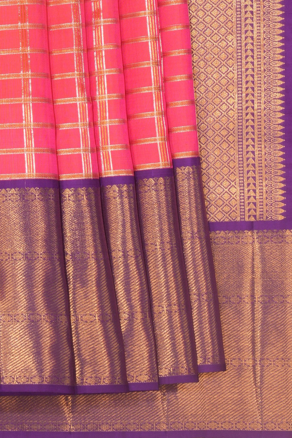 Kanchipattu Kattam Fuchsia-Pink Saree