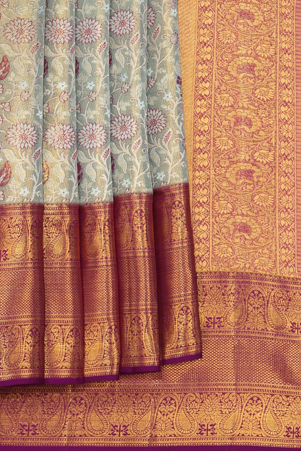 Kanchipattu Tissue Brocade Sea Blue Saree