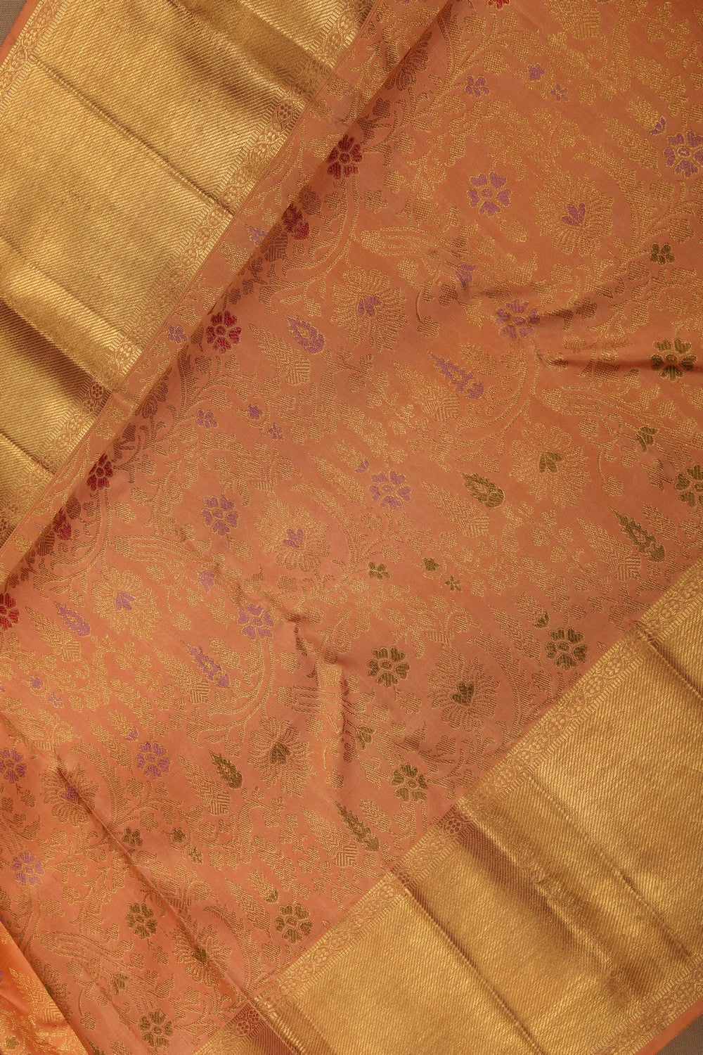Image of Kanchipuram Silk Brocade Peach Saree