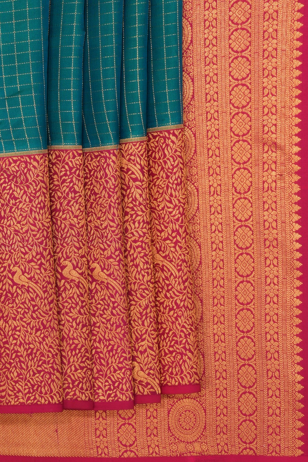 Kanchipattu Kattam Teal Green Saree