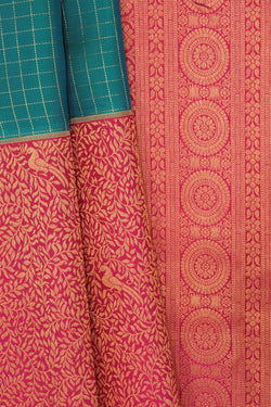 Image of Kanchipattu Kattam Teal Green Saree