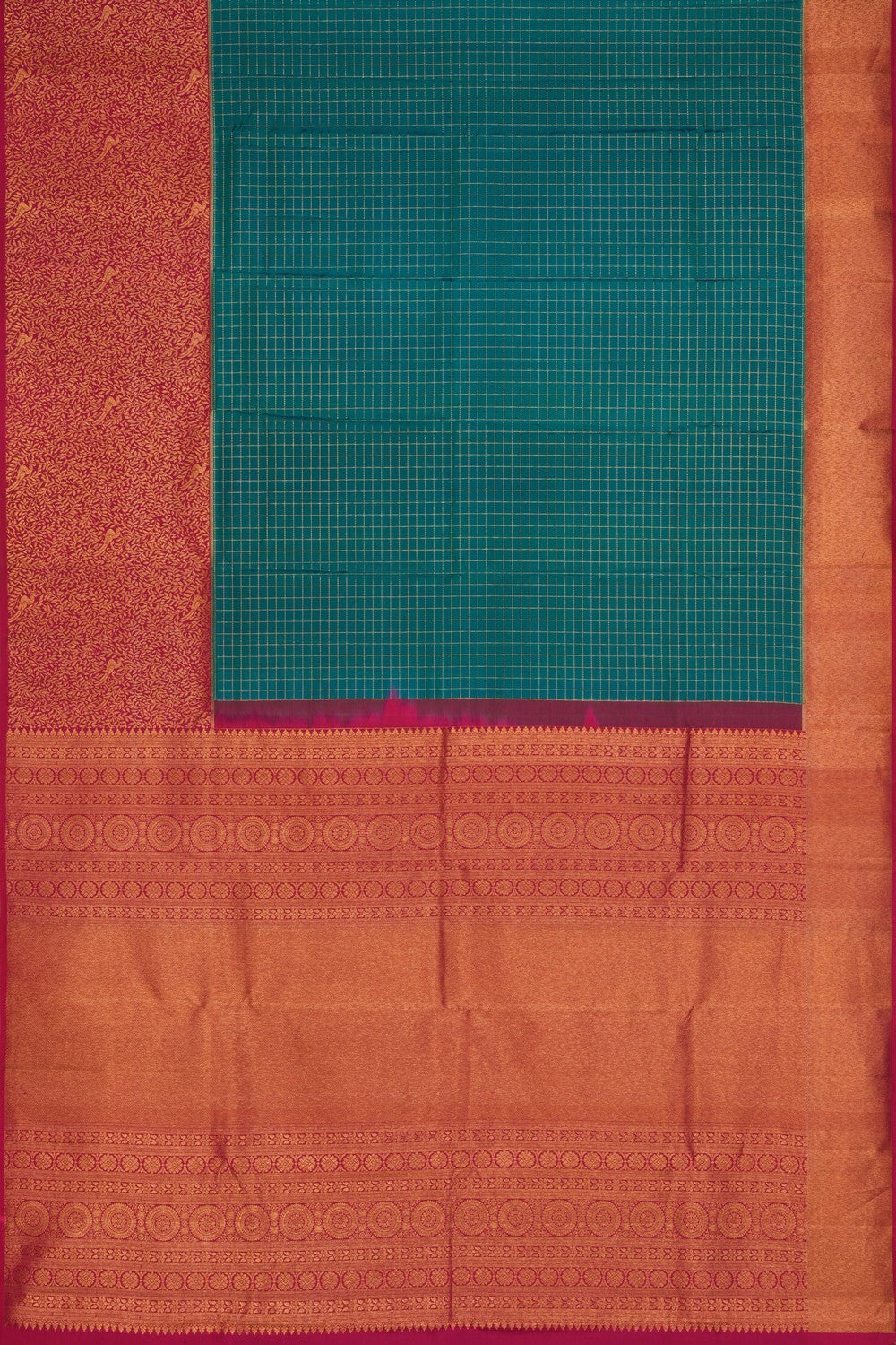 Kanchipattu Kattam Teal Green Saree