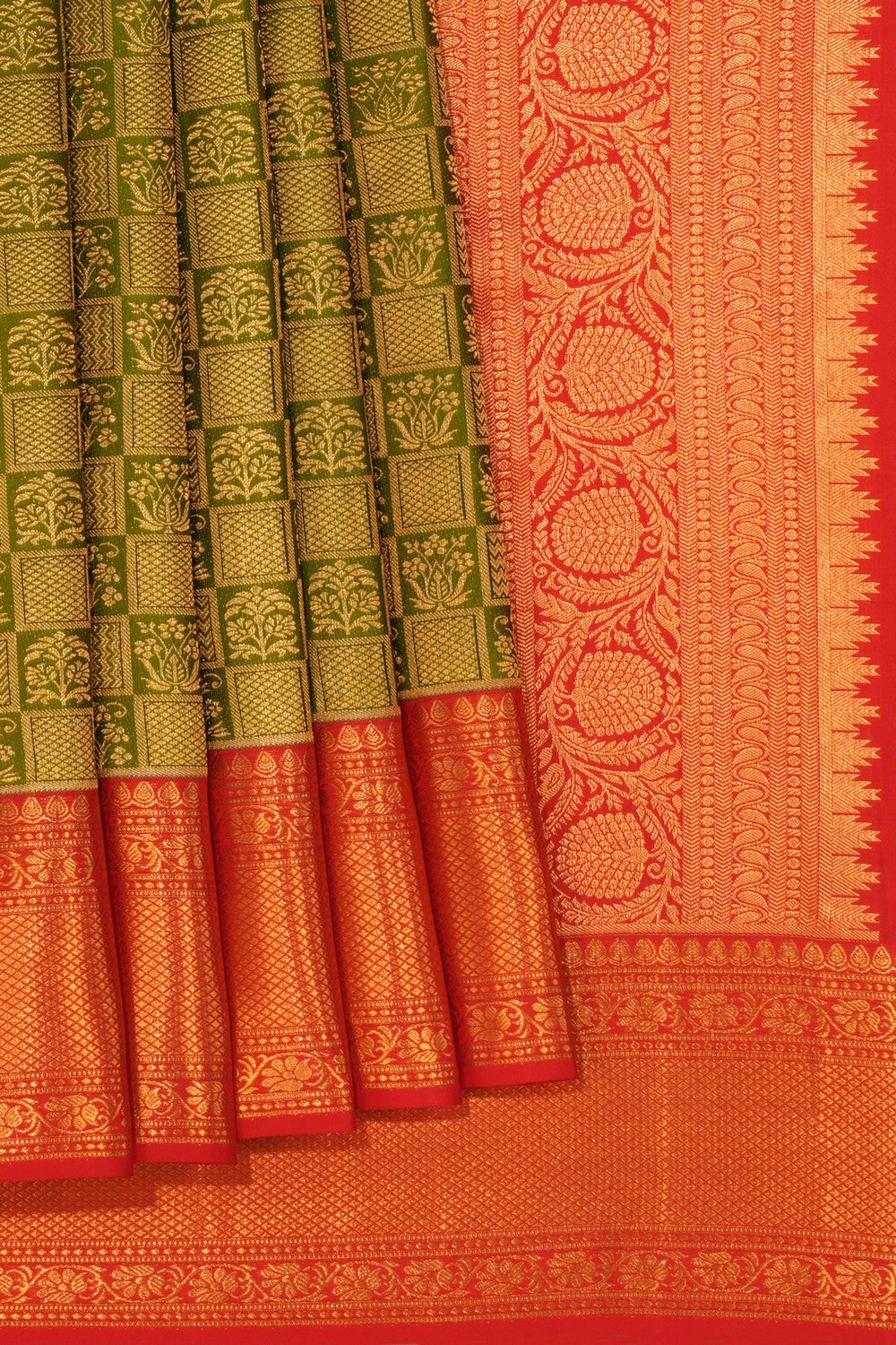 Kanchipattu Brocade Moss Green Saree